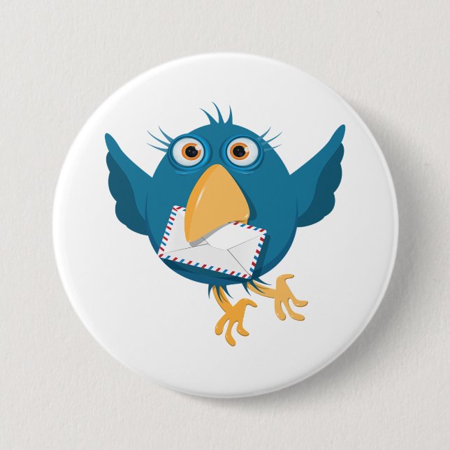 Blue Bird Holding An Envelope 7.5 Cm Round Badge (Front)