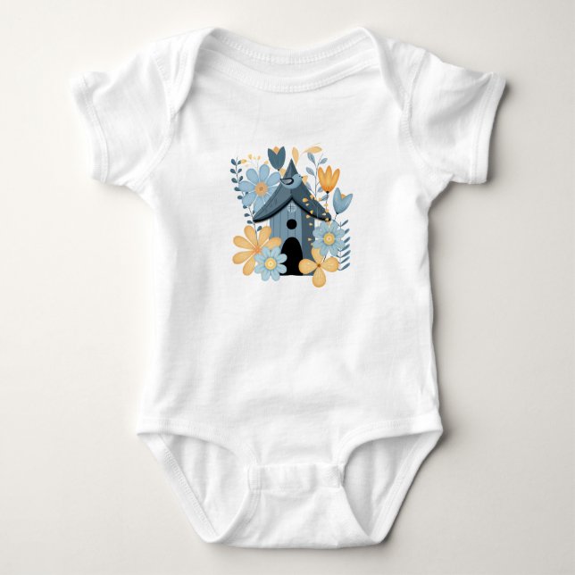 Blue Bird House Baby Bodysuit (Front)
