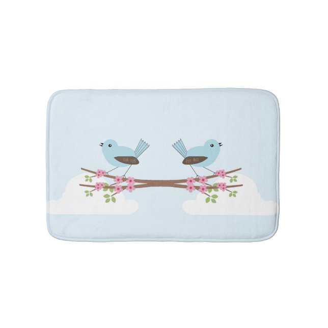 Blue Bird in Blossom Tree Cute Bath Mat (Front)