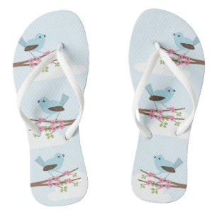Blue Bird in Blossom Tree Cute Flip Flops