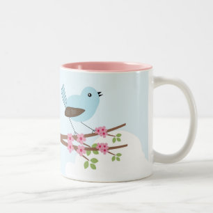 Blue Bird in Blossom Tree Cute Two-Tone Coffee Mug