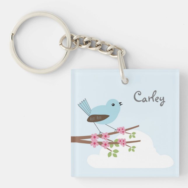 Blue Bird in Blossom Tree Key Ring (Front)