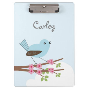 Blue Bird in Blossom Tree Personalised Cute Clipboard