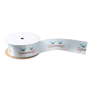 Blue Bird in Blossom Tree Satin Ribbon