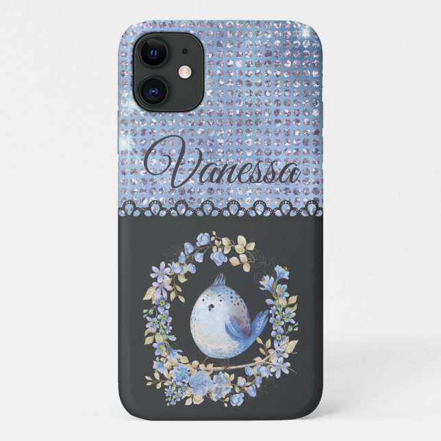 Blue bird in floral wreath iPhone / iPad case (Back)