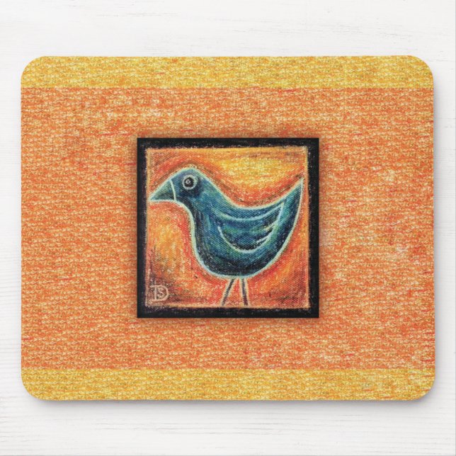 Blue Bird in Oil Pastel Mouse Mat (Front)