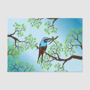 Blue Bird in Trees Tissue Paper