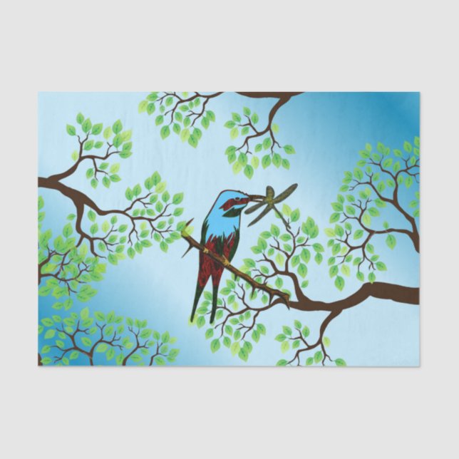 Blue Bird in Trees Tissue Paper (Front)