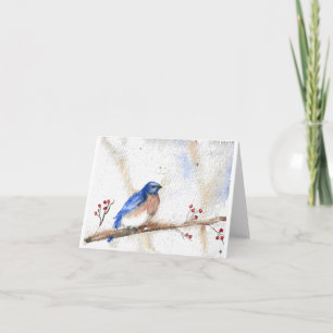 Blue bird in Winter, Print of watercolor painting Note Card