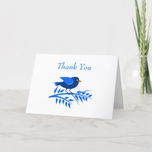 Blue Bird Leaf Branch Nature Simple Thank You Card
