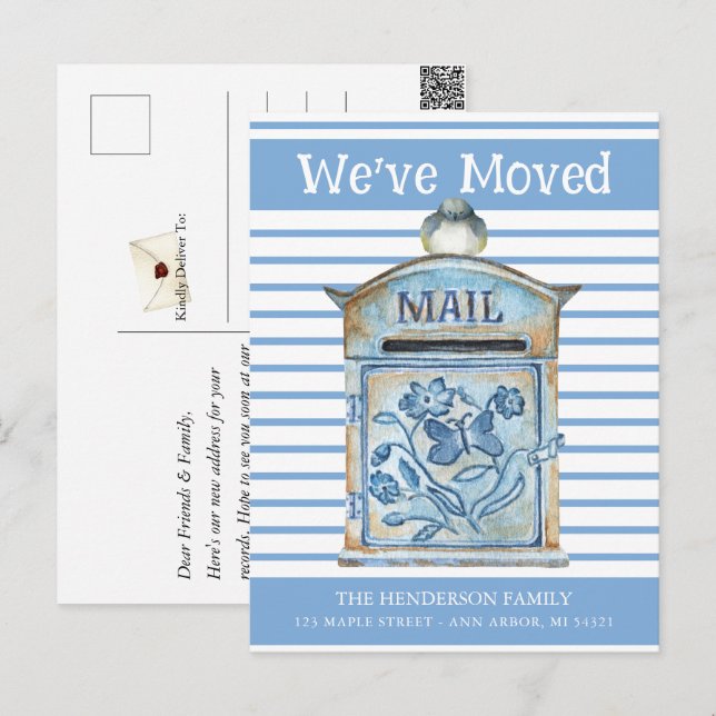 Blue Bird Mailbox Moving Announcement Postcard (Front/Back)