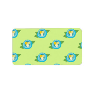 Blue Bird Nests Colourful Eggs Green Leaves Nature Label
