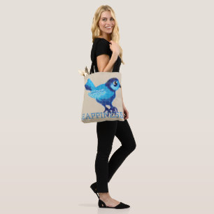 Blue bird of happiness crossstitch dots cuteness tote bag