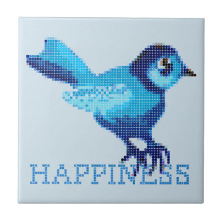 Blue bird of happiness crossstitch dots tile