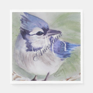 BLUE BIRD OF HAPPINESS MONOGRAM PARTY NAPKIN