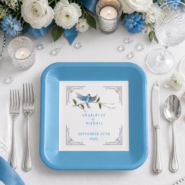 Blue Bird of Happiness Wedding Paper Plates (Creator Uploaded)