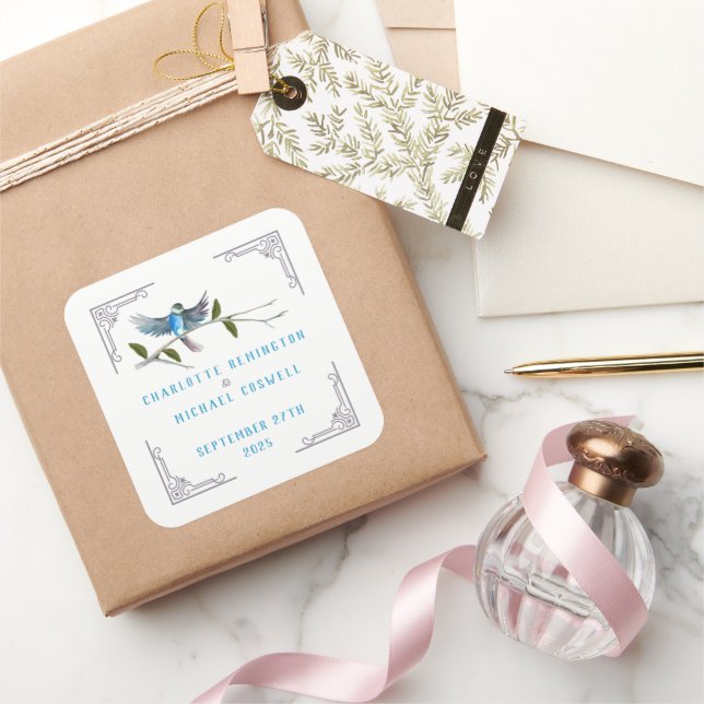 Blue Bird of Happiness Wedding Sticker (Gifting)