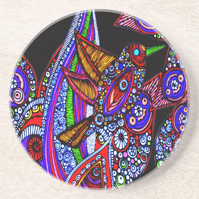 Blue Bird Of Paradise Black Coaster (Front)