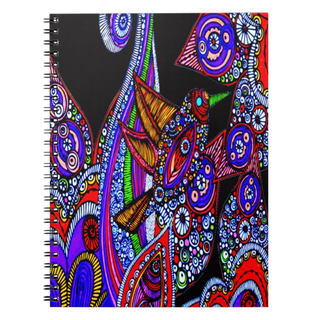 Blue Bird Of Paradise Black Spiral Notebook (Front)