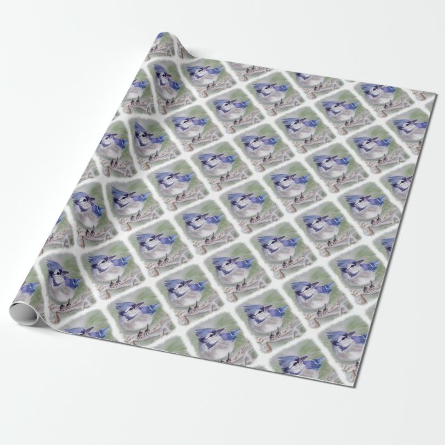 BLUE BIRD OF PARADISE WRAPPING PAPER (Unrolled)