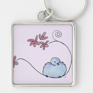 blue bird on a branch key ring