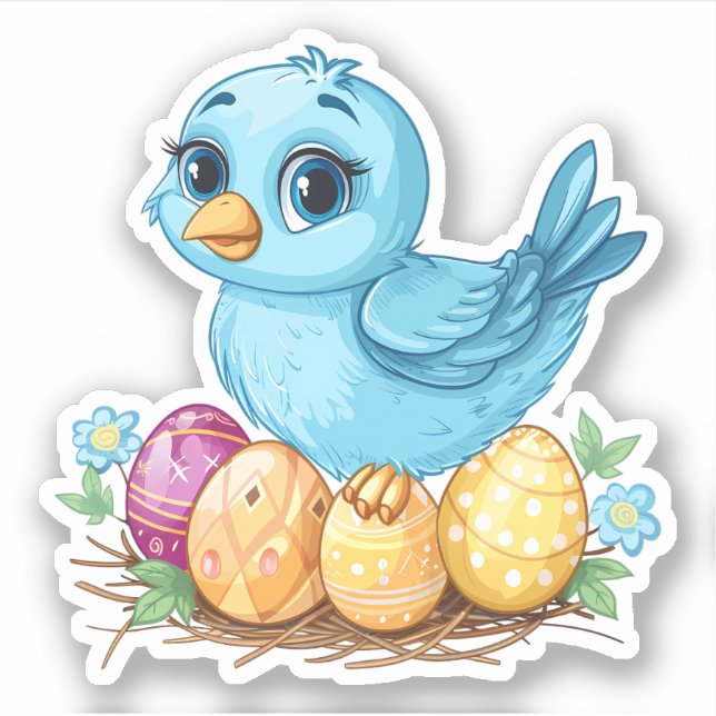 Blue Bird on a Nest with Easter Eggs (Front)