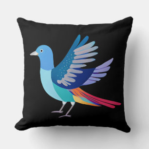 Blue Bird on Black Background Cushion