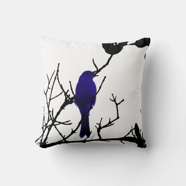 Blue bird on black tree cushion (Front)
