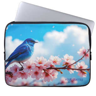 Blue Bird on Cherry Blossom Branch Laptop Sleeve