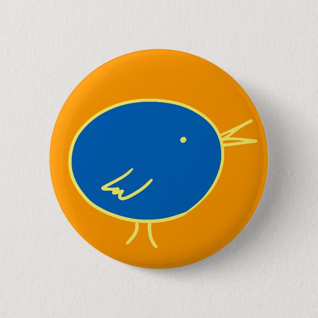 Blue Bird on Orange 6 Cm Round Badge (Front)