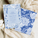 Blue Bird Peony Chinoiserie Garden Baby Shower Invitation<br><div class="desc">This chinoiserie-inspired design features elegant botanical florals,  birds and greenery in delft blue and white. Personalise the invite with your details and if you want to further re-arrange the style and placement of the text,  please press the "Click to customise further" button.</div>