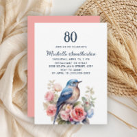 Blue Bird Pink Flowers 80th Birthday