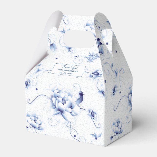 Blue Bird Rose Chinoiserie Floral Favour Box (Front Side)