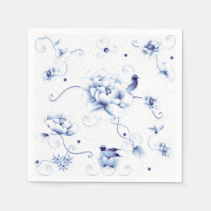 Blue Bird Rose Chinoiserie Floral Napkin