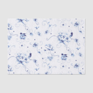 Blue Bird Rose Chinoiserie Floral Tissue Paper