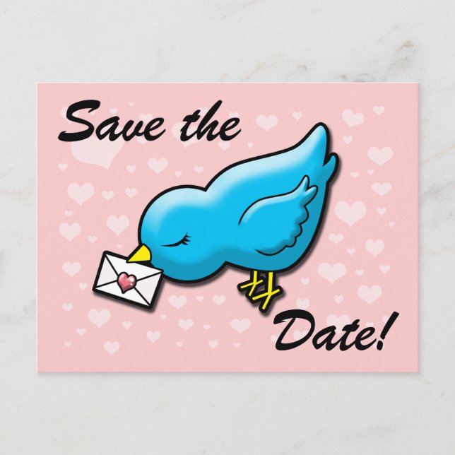 Blue bird save the date announcement postcard (Front)