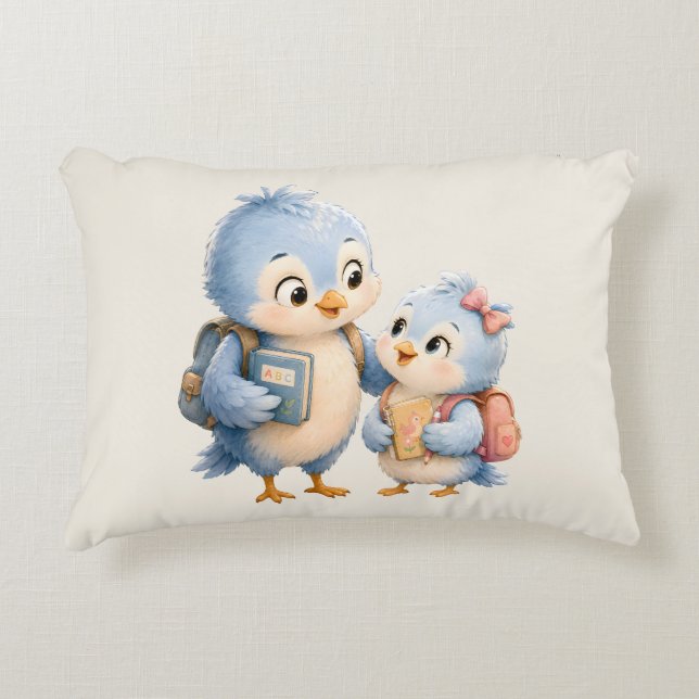 Blue Bird Siblings Accent Pillow (Front)