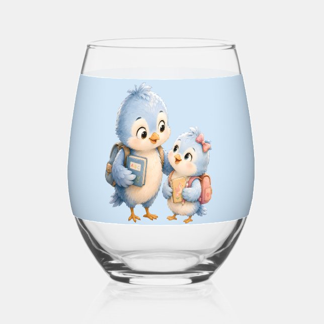 Blue Bird Siblings Stemless Glass (Front)