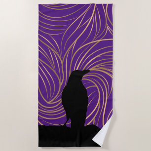Blue Bird Silhouette Black Raven Beach Towel