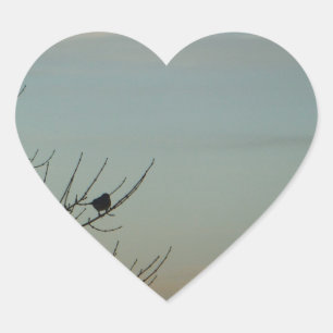 Blue Bird silhouette Powder Blue Sky Heart Sticker