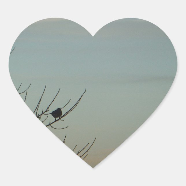 Blue Bird silhouette Powder Blue Sky Heart Sticker (Front)