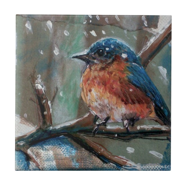 Blue Bird Song Bird Winter Painting Tile (Front)