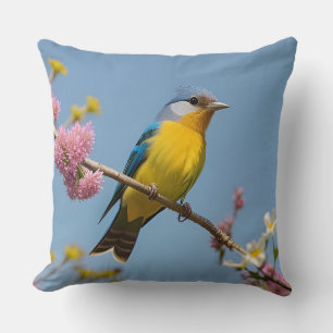 🌷 Blue Bird Spring Branch Art For Bird Lovers 🕊️ Cushion