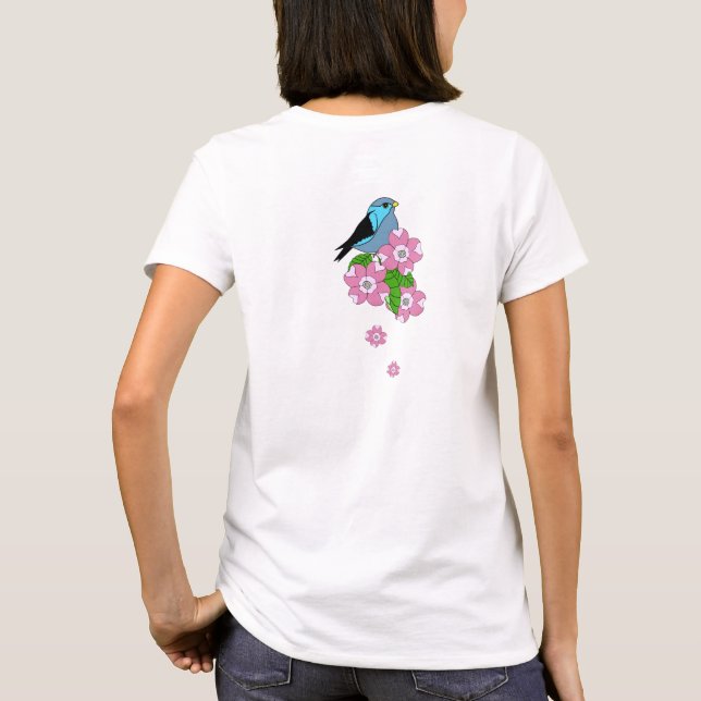 Blue bird, spring folk flowers, front and back T-Shirt (Back)