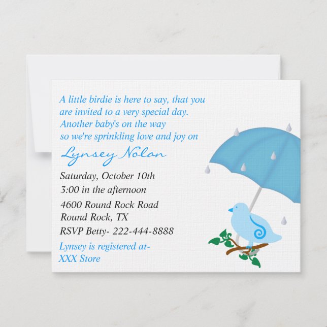 Blue Bird Sprinkle Shower Invitation (Front)