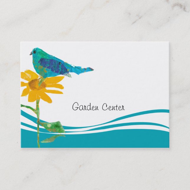 Blue Bird Sunflower Floral Collage Watercolor Business Card (Front)