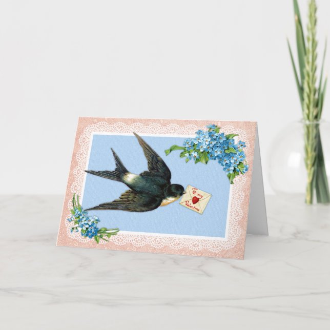Blue Bird Vintage Valentine's Day Card (Front)