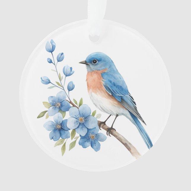 Blue bird with blue flowers ornament (Front)