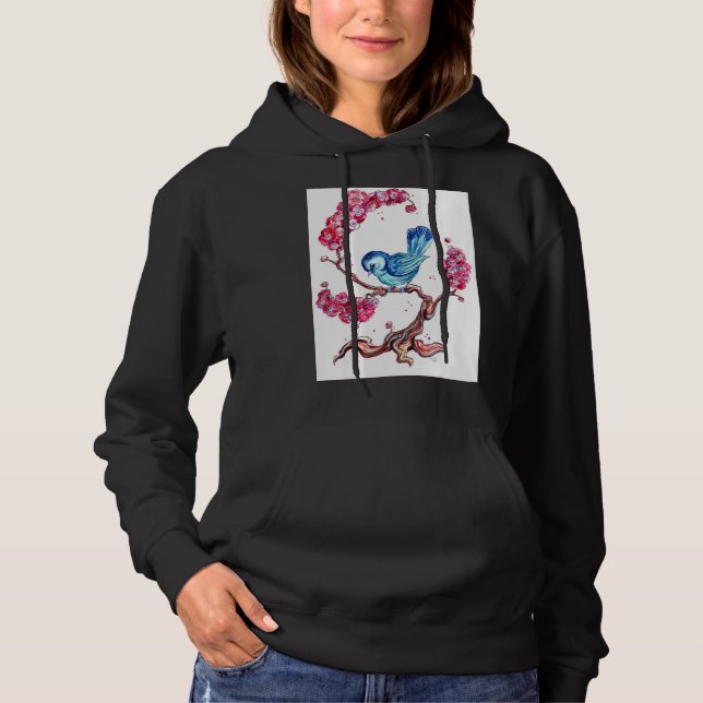 Blue Bird With Cherry Blossoms Hoodie (Front)