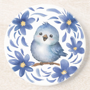 Blue Bird with flowers Coaster